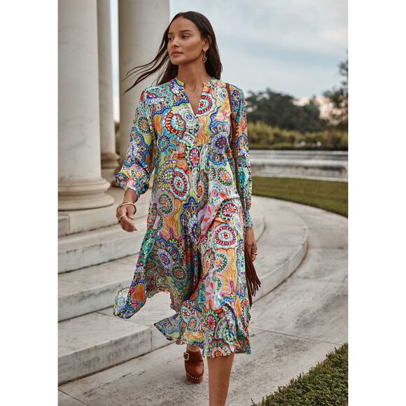 Johnny Was Dresses & Skirts - Johnny Was KIONAH DRESS Funky Print Maxi Silk Dress XS